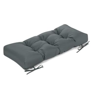 Imagem de ROFIELTY Almofada de banco para ambientes externos, tecido impermeável/à prova de sol, almofada de banco tufada com 2 laços, adequada para banco de jardim ao ar livre/balanço/móveis internos (cinza