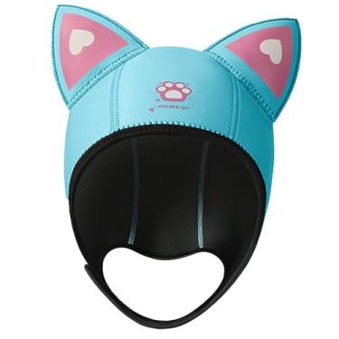 Imagem de RNXRZANK Touca de Mergulho com Orelhas de Gato, Chapéu de Natação, Capa de Cabeça de Neoprene de 3 Mm, Touca de Surf para Esportes Aquáticos, Natação, Vela Sub, Azul
