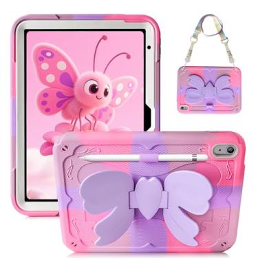 Imagem de Capa infantil para iPad 10ª geração para iPad A16 11ª capa protetora resistente à prova de choque 27.7 cm com alça de ombro embutida suporte para lápis, rosa e roxo