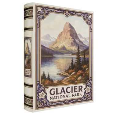 Imagem de XIAOAIKA Caixa decorativa de madeira – Caixas de livros falsas vintage com design de parque nacional, armazenamento secreto com fecho magnético, capa de couro, perfeita para estante de livros de