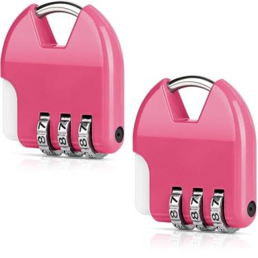 Imagem de SAISN Cadeado de combinação de 3 dígitos, combinação de cadeado pequeno, pacote com 2, cadeado de mochila de liga de zinco para armário de academia, cerca de portão, bagagem, gavetas de casa, rosa