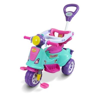 Imagem de Triciclo Infantil Avespa Pink, Passeio e Pedal, com Haste Removível, Rosa e Roxo, para 12-36 Meses