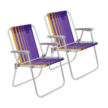 Imagem de Kit 2 Cadeira De Praia Camping Alumínio Samoa Roxo Tramontina