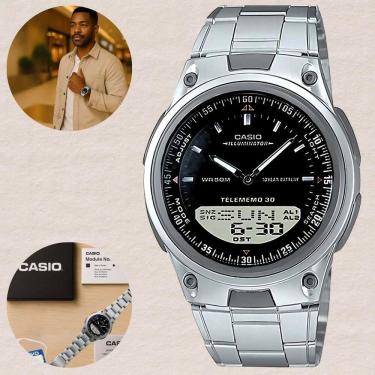 Imagem de Relógio Casio Masculino Anadigi Agenda Telefônica Hora Mundial Prova Dágua Pulseira Aço Inox Casual Prata AW-80D-1AVDF