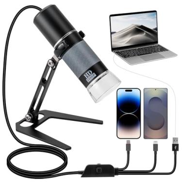 Imagem de Ninyoon Câmera de microscópio digital Full HD 1080p USB para iPhone/iPad Android PC, microscópio portátil de alta definição 50-1000X com luz para plantas de moeda, pele de solda tricoma e couro