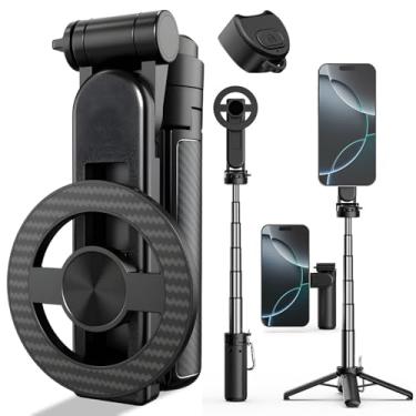 Imagem de Bastão de selfie magnético multifuncional 4 em 1 com rotação de 360°, mini tripé de telefone extensível portátil com controle remoto e anel de metal para iPhone e Android, para viagens Vlog Live