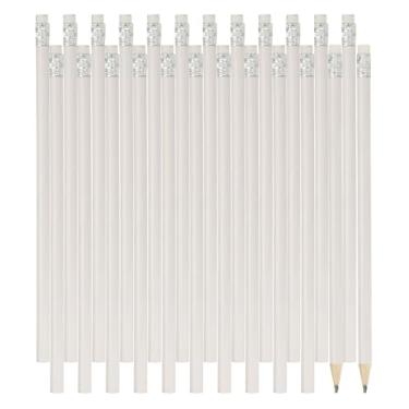 Imagem de PATIKIL Lápis redondos de madeira a granel, pacote com 24 lápis de grafite HB com borracha para material de escritório, materiais de desenho de arte de marcação de engenharia, branco