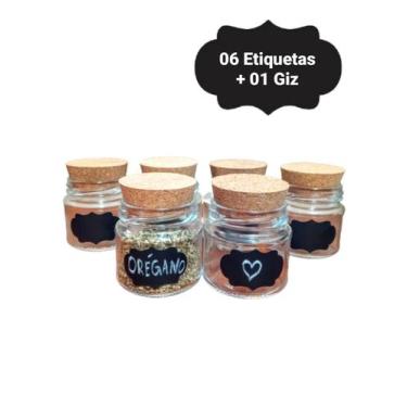 Imagem de Porta Temperos De Vidro - 06 Vidros + 06 Etiquetas + 01 Giz - Jmr