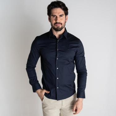 Imagem de Camisa Ellus Tricoline Slim New Irish Azul Marinho-Masculino