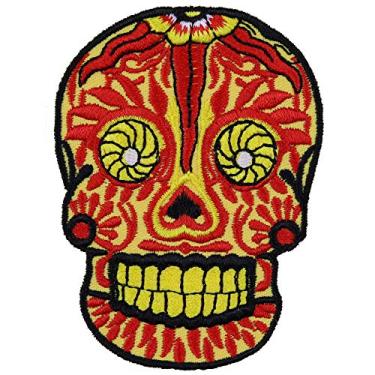 Imagem de Emblema Mexicano Dia de Los Muertos Iron on Patches - La Calavera Catrina Costurar Patch para Street Fighters e Designers - Patch de design de tatuagem para jaquetas, jeans, mochilas, boné - 8 x 6 cm