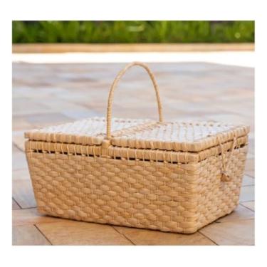 Imagem de Cesta De Piquenique Palha Natural Grande Rústica Lancheira