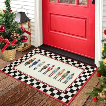Imagem de Tapete de Natal, quebra-nozes para ambientes internos, lavável, pilha baixa, 5 x 7 cm, vintage, fofo, xadrez, Natal, tapete de área pequena para banheiro, cozinha, entrada, porta da frente, decoração