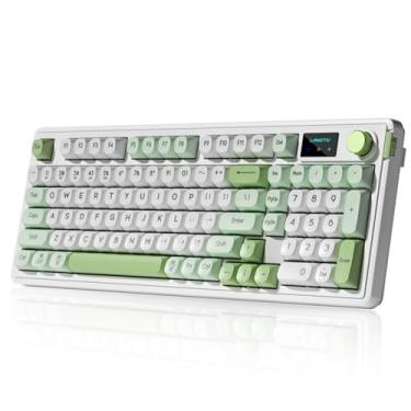 Imagem de Cmokifuly Teclado de membrana L98 96%, retroiluminação RGB de conectividade trimodo, botão rotativo + tela, junta montada, teclas de perfil SA, teclado programável para jogos de software de 98 teclas