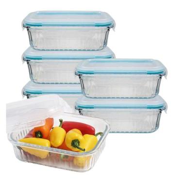 Imagem de Pote Vidro Canelado Pequeno 370ML Tampa Hermética Não Vaza 5Uni - Belo