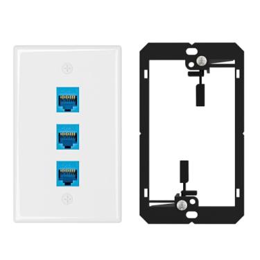 Imagem de Iwillink Placa de parede Ethernet, placa de parede CAT6A e tomada de tomada, placas de parede RJ45 com suporte de montagem de baixa tensão de grupo único (3 portas - 1 pacote)