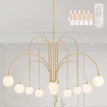 Imagem de Bagood Lustre Sputnik Moderno De 10 Lâmpadas, Dourado, Lustre Sputnik De 43" Com Globo De Vidro Branco, Luminária Pendente De Meados Do Século, Lustres Grandes Para Quarto E Cozinha (Lâmpada G9 E C