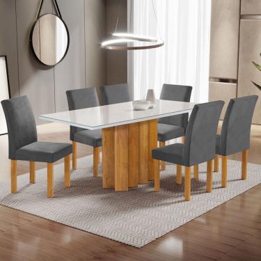 Imagem de Mesa de Jantar 6 Lugares Lorena Espanha com Vidro Cinamomo/Off White/Cinza - Cel Móveis