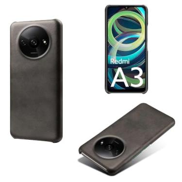 Imagem de Capa para Xiaomi Redmi A3 4G,Proteção contra quedas,Casca de volta de cor sólida simples,Design de couro de imitação de plástico-Black