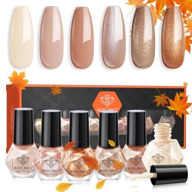 Imagem de modelones Conjunto de esmalte de outono, 6 cores, marrom nude, laranja, bronze metálico, kit de mini esmaltes de secagem rápida, arte de unhas, faça você mesmo, presentes de manicure para salão de