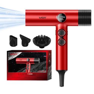 Imagem de VGR Secador de cabelo iônico negativo 401, secador de cabelo profissional BLDC para secagem rápida, display LED térmico de baixo ruído e controle de RPM, secador de cabelo para viagem com 1 difusor