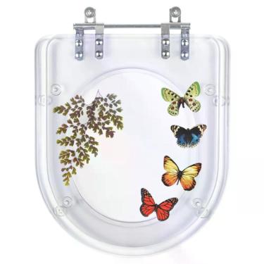 Imagem de Tampa De Vaso Decorada Etna Transparente Borboletas 6Lpf
