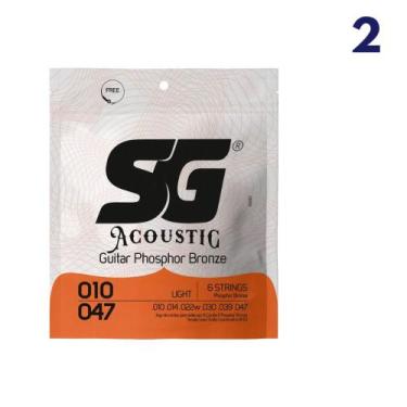 Imagem de Kit c/ 2 pctes cordas 010 bronze fosforo p/violao 0.010 - 0.047 sg 669