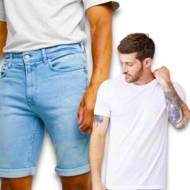 Imagem de Kit Bermuda Jeans Skinny + Camiseta Manga Curta Algodão Masculina 470 