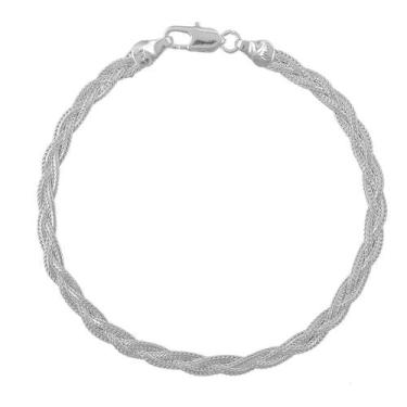 Imagem de Pulseira Feminina Trançada 3 Fios Banhada Prata 925 Legítima - Papillo