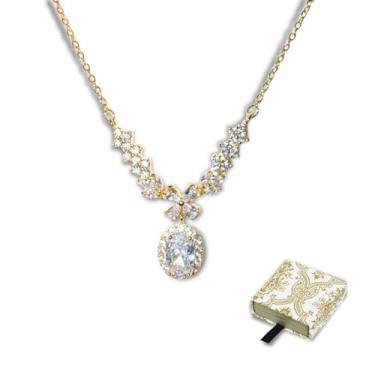 Imagem de HUGLINK Colar feminino de zircônia cúbica de ouro com asas de anjo, banhado a ouro 14K, fofo, elegante, simples para o dia dos namorados, Natal ou casamentos. Um ótimo presente para esposa, namoradas.