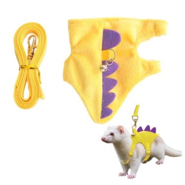 Imagem de Conjunto de coleira e coleira de ouriço de dinossauro amarelo e coleira para furão, acessórios de ouriço, roupas ajustáveis para hamster, roupas de porquinho-da-índia para treinamento, brincadeira