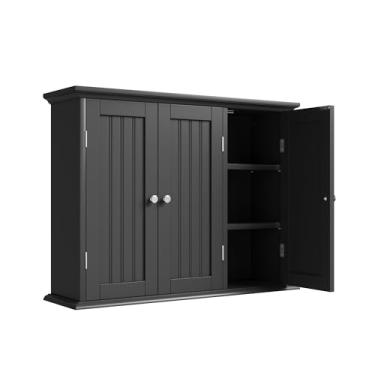 Imagem de ChooChoo Armário de parede de banheiro com 3 portas, armário de lavanderia montado na parede, armário de remédios com prateleiras ajustáveis, organizador de armário de cozinha suspenso, preto