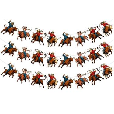Imagem de JOYMEMO Guirlandas de equitação de touro - decorações de competição esportiva de equitação de touro do oeste ocidental, faixas penduradas de aniversário de caubói, suprimentos de festa de casamento ao