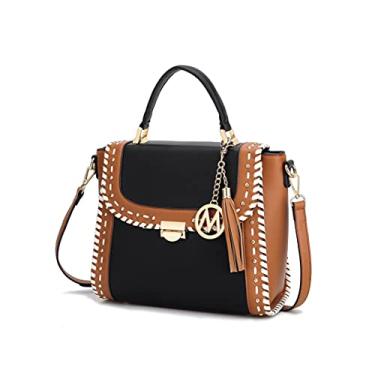 Imagem de MKF Collection Bolsa tiracolo feminina, bolsa de couro vegano, alça superior, bolsa de ombro, bolsa de mão da Mia K, Flora preta, Large