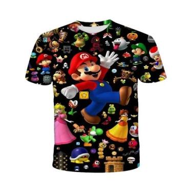Imagem de Camiseta Infantil De Manga Curta Com Desenho Animado Super Mario Drago