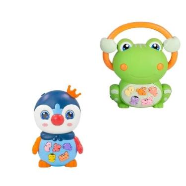 Imagem de Kit Musical Infantil – Piano Pinguim + Brinquedo Sapinho Interativo com Luz e Sons