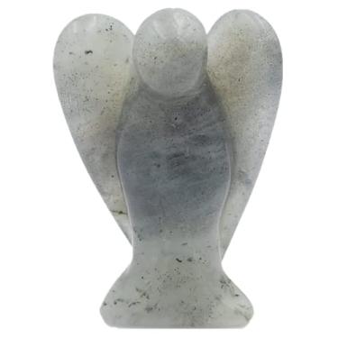 Imagem de Earth Therapy Anjo da guarda de bolso com cartão de oração de serenidade - Estatueta de cura de cristal natural de pedra LARVIKITE - presente para você e seus entes queridos - Pedra da lua
