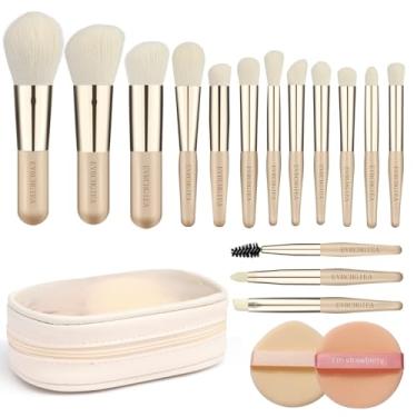 Imagem de Conjunto de pincéis de maquiagem para viagem, 15 pincéis de maquiagem e 2 pincéis para base, pó, sombra, destaque, contorno, blush e corretivo, conjunto de pincéis de maquiagem pequeno tamanho de