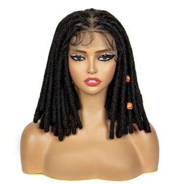 Imagem de sedittyhair Perucas trançadas triangulares sintéticas triangulares trançadas feitas à mão com cabelo de bebê para mulheres negras 35,5 cm preta leve peruca trança dreadlock