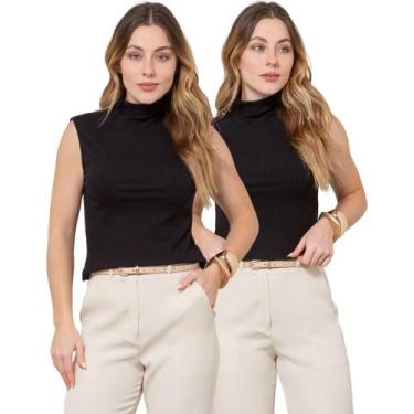 Imagem de Kit 2 Regatas Feminina Cavada Gola Alta Canelada - Maranne, Kit24, GG