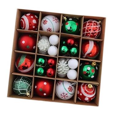 Imagem de Fenteer Enfeite de bola de Natal à prova de quebra, suprimentos decorativos para festas, adereços para fotos, decoração de bola de Natal, pingente pendurado, Vermelho Verde Branco