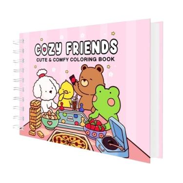 Imagem de Livro de Colorir Ursinho Cozy Friends Amigos 45 Folhas 180 Gramatura Capa Dura Caderno Desenho Pintura Urso