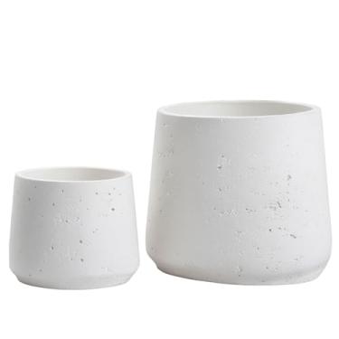 Imagem de Conjunto de 2 vasos de cerâmica Copenhagen Copenhagen branco fosco - Cimento cerâmico para interior e exterior - efeito texturizado