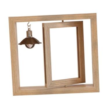 Imagem de Fenteer Moldura giratória para fotos, decoração de aniversário, rústica, para escritório, mesa de madeira, centro de mesa, moldura vertical para fotos, 21.4 Cm X 23.4 Cm
