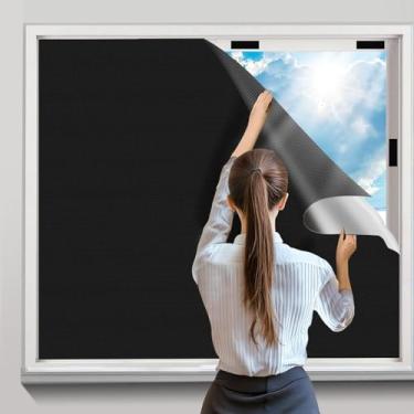 Imagem de Cortinas blackout 100% para quarto, pacote com 2 películas portáteis de 129,5 cm x 144,8 cm, persianas de porta de privacidade DIY, persianas blackout temporárias para berçário, mídia e sala de TV