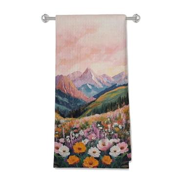 Imagem de OFJE Toalhas de cozinha de flores de montanha coloridas abstratas, toalhas de chá florais de paisagem estética para cozinha, banheiro, toalha de mão decorativa para banheiro, 40 x 61 cm