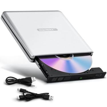 Imagem de Haiway Unidade Blu-Ray externa de alumínio, suporta discos de leitura/gravação de discos de 25 G, USB 3.0 e tipo-C gravador de CD portátil 3D Blu-Ray BD DVD para laptop, PC, compatível com Mac OS
