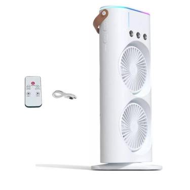 Imagem de Mini Climatizador Ventilador Duplo Giratório Com RGB, Controle Remoto e Portátil