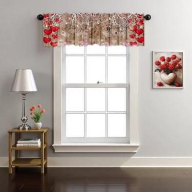 Imagem de Dia dos Namorados Amor Coração Retrô Madeira Sanefas Tratamentos para Janelas Rosa Vermelha Floral Quarto Sala de Estar Decoração de Banheiro Cortinas de Cozinha Bolso para Haste 1 Pacote 137 x 45 cm