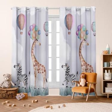 Imagem de Cortina Infantil Decorativa, 300x220cm, Poliéster, 2 Folhas, Estampada, para Quarto de Bebê e Criança (ZEBRA E GIRAFA)