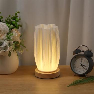 Imagem de Lanterna de cabeceira, luz noturna, USB, 3 cores, regulável, antiderrapante, com base de madeira, luminária de mesa com controle de toque para dormitório universitário quarto sala de estar (tipo reto)